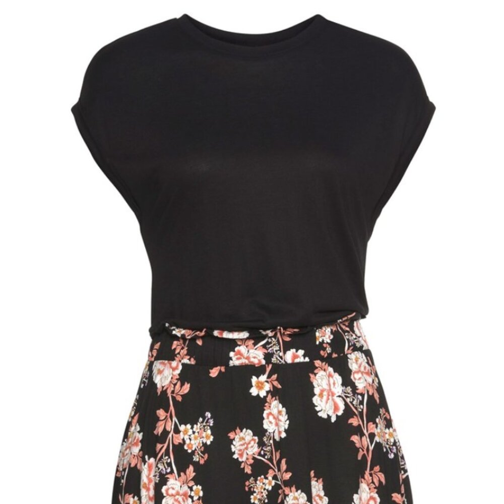 2 in 1 Look Dress, Black with Floral Pattern, Size M, Lascana Pure Collection